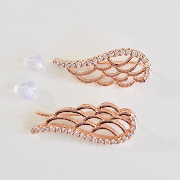 14KT ROSE GOLD-PLATED Angel Wing Ear Climbers w/Swarovski Crystals - Picture 9 of 12